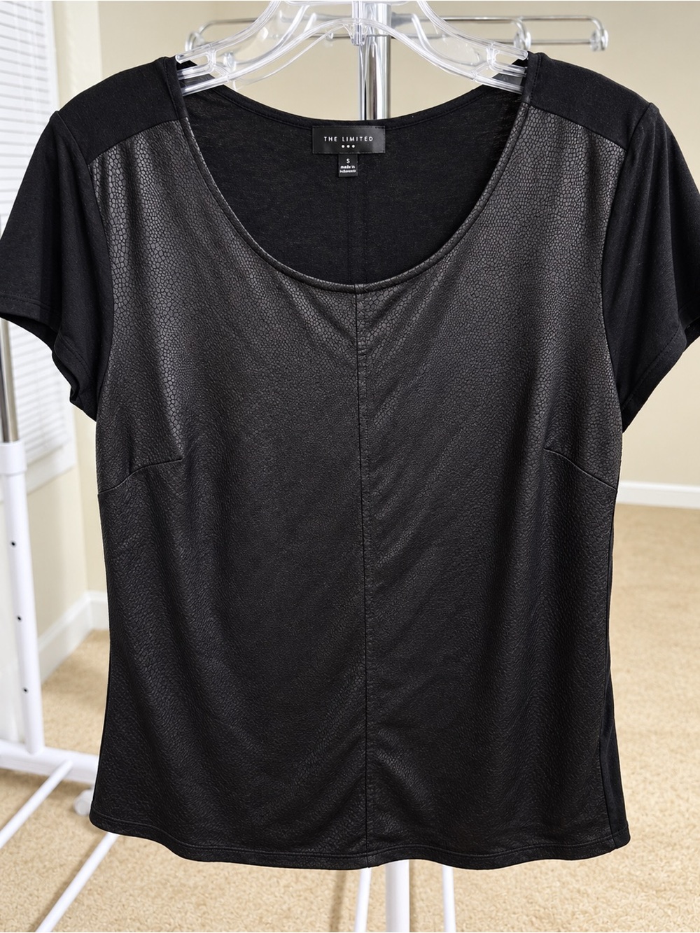 The Limited Black Short-Sleeve Faux-Leather Front Tee